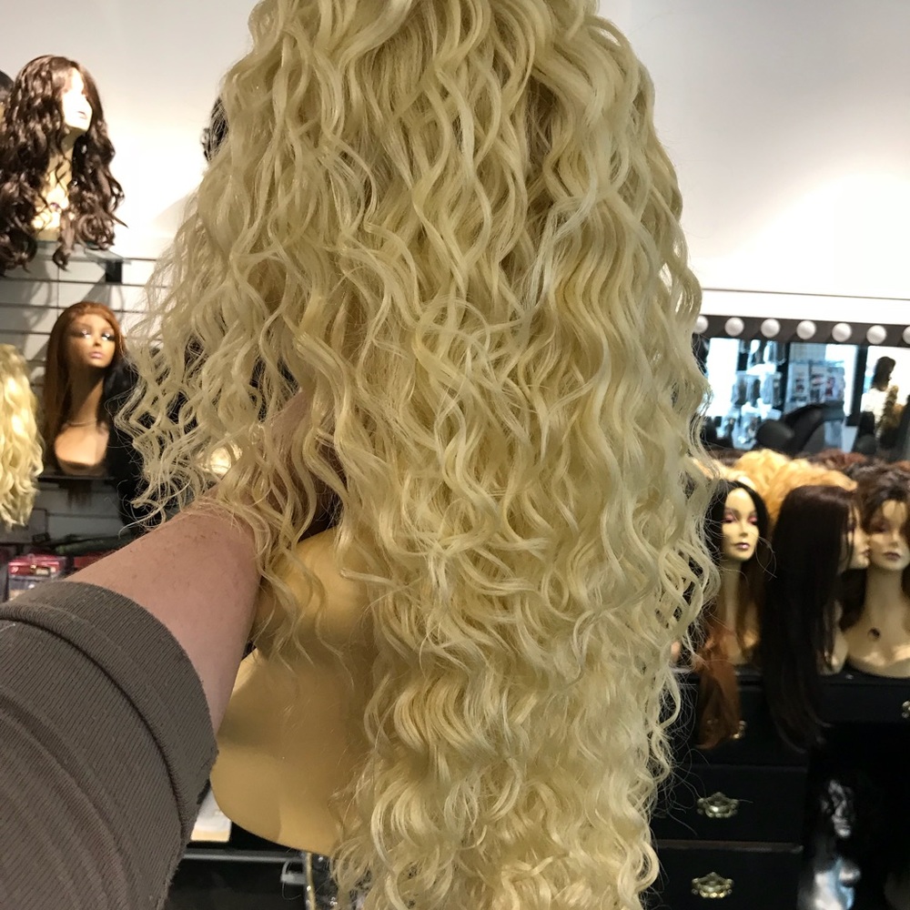 Wig Lacefront Long curly blonde human hair Blende - Picture 4 of 8